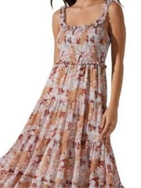 Astr the Label Maxi Dress Small Rust/blue floral